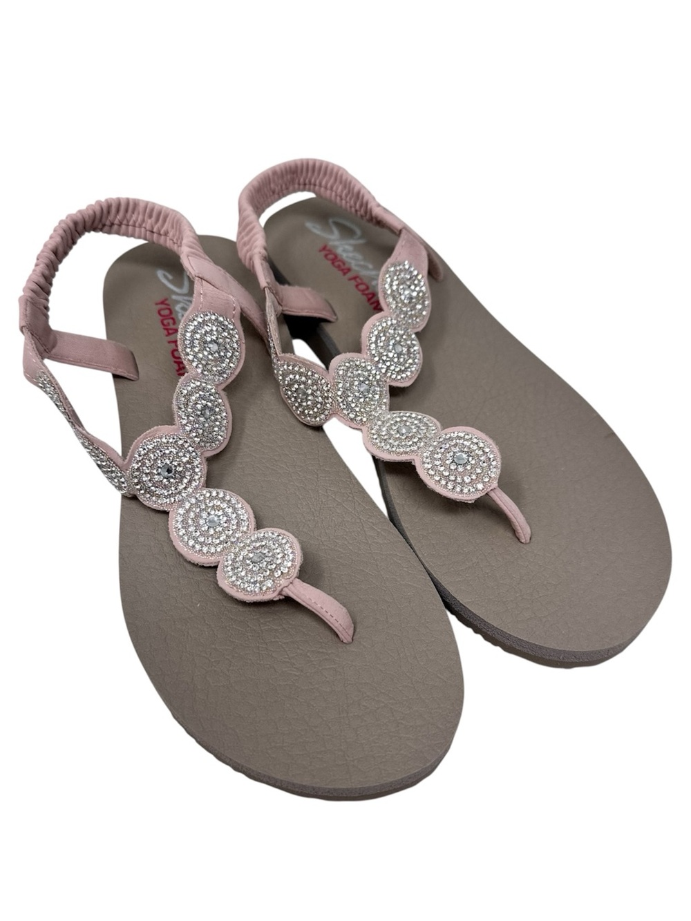 Skechers Light Pink Rhinestone Embellished Yoga Foam Sandals 8